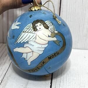 Li Bien 2001 Pier 1 Cherubs Angels Blue Hand Painted Glass Ornament without Box
